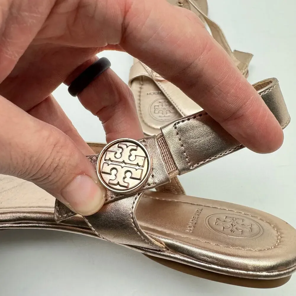 Tory Burch | Minnie Metallic Rose Gold Flat Slingback Flip Flop Travel Sandals